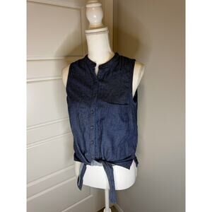 PRANA Size Small Sleeveless  Vest Jeans Blue 100% Organic Cotton Made in India